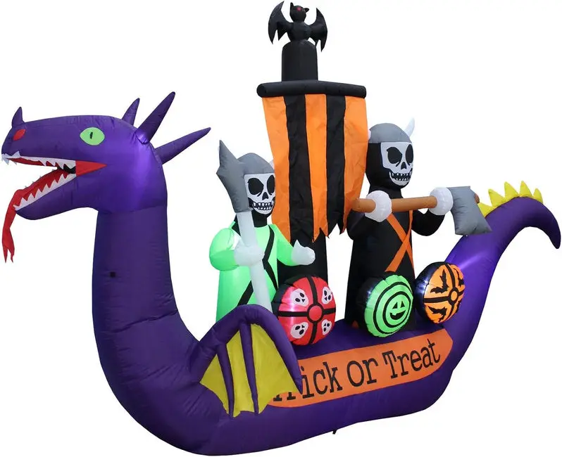 11-Foot Inflatable Halloween Scene – Dragon, Pirate Ship & Skeleton Display Set