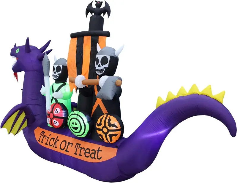 11-Foot Inflatable Halloween Scene – Dragon, Pirate Ship & Skeleton Display Set