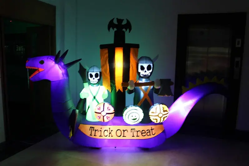 11-Foot Inflatable Halloween Scene – Dragon, Pirate Ship & Skeleton Display Set