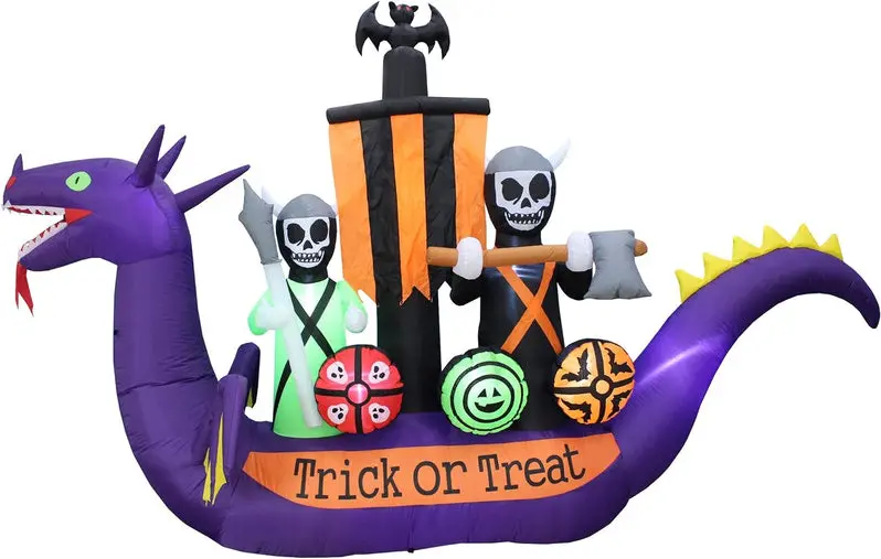 11-Foot Inflatable Halloween Scene – Dragon, Pirate Ship & Skeleton Display Set