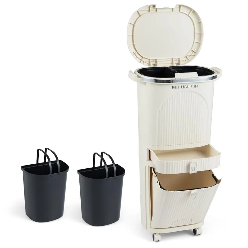 11-Gallon Kitchen Trash Can – Triple-Layer Design with Lid and Two Detachable Buckets