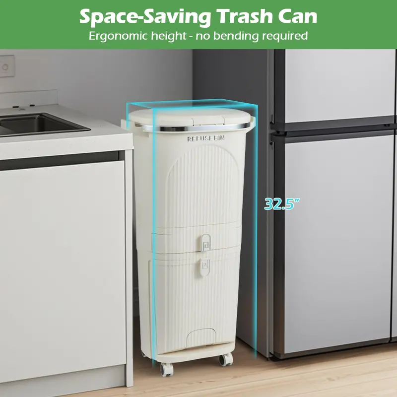 11-Gallon Kitchen Trash Can – Triple-Layer Design with Lid and Two Detachable Buckets