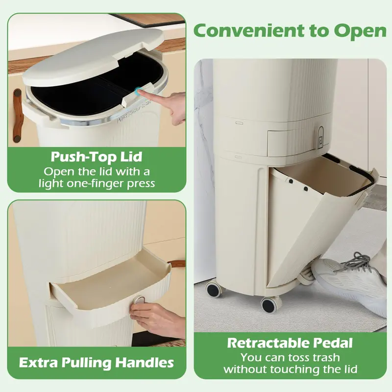11-Gallon Kitchen Trash Can – Triple-Layer Design with Lid and Two Detachable Buckets