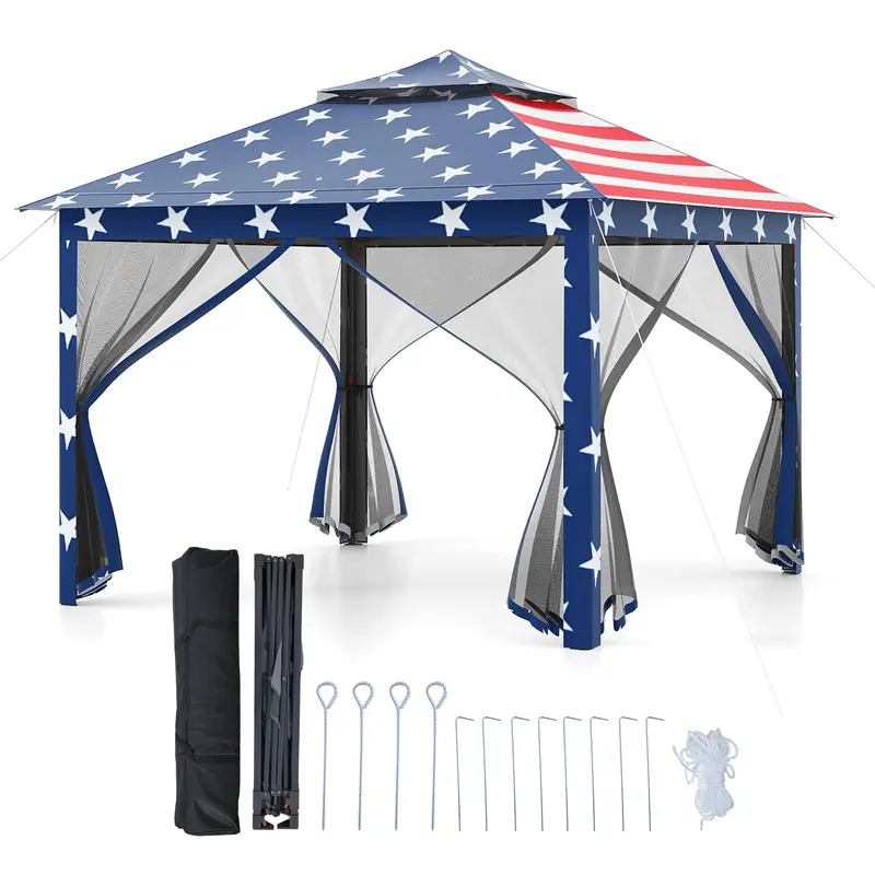 11' x 11' Pop-Up Gazebo with Mesh Sidewalls – Vented Canopy, Drainage Holes