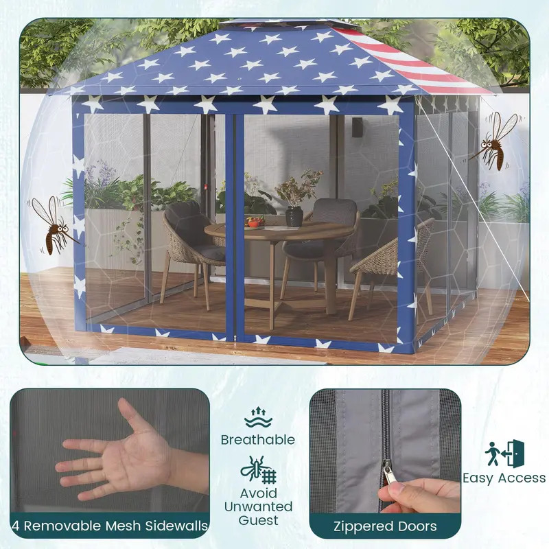 11' x 11' Pop-Up Gazebo with Mesh Sidewalls – Vented Canopy, Drainage Holes