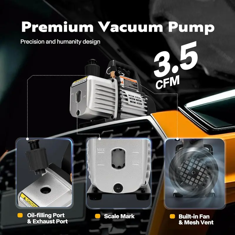110V Rotary Vane Vacuum Pump Kit – HVAC Refrigerant Recovery Tool with Manifold Gauge Set & Thermometer for R134a/R22/R410a Systems