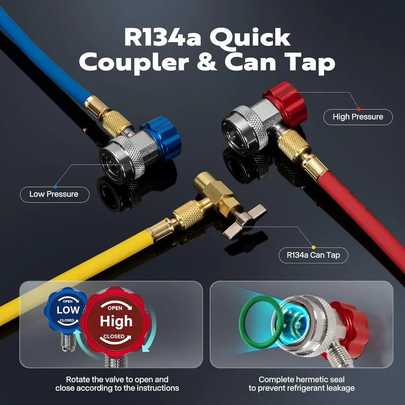 110V Rotary Vane Vacuum Pump Kit – HVAC Refrigerant Recovery Tool with Manifold Gauge Set & Thermometer for R134a/R22/R410a Systems