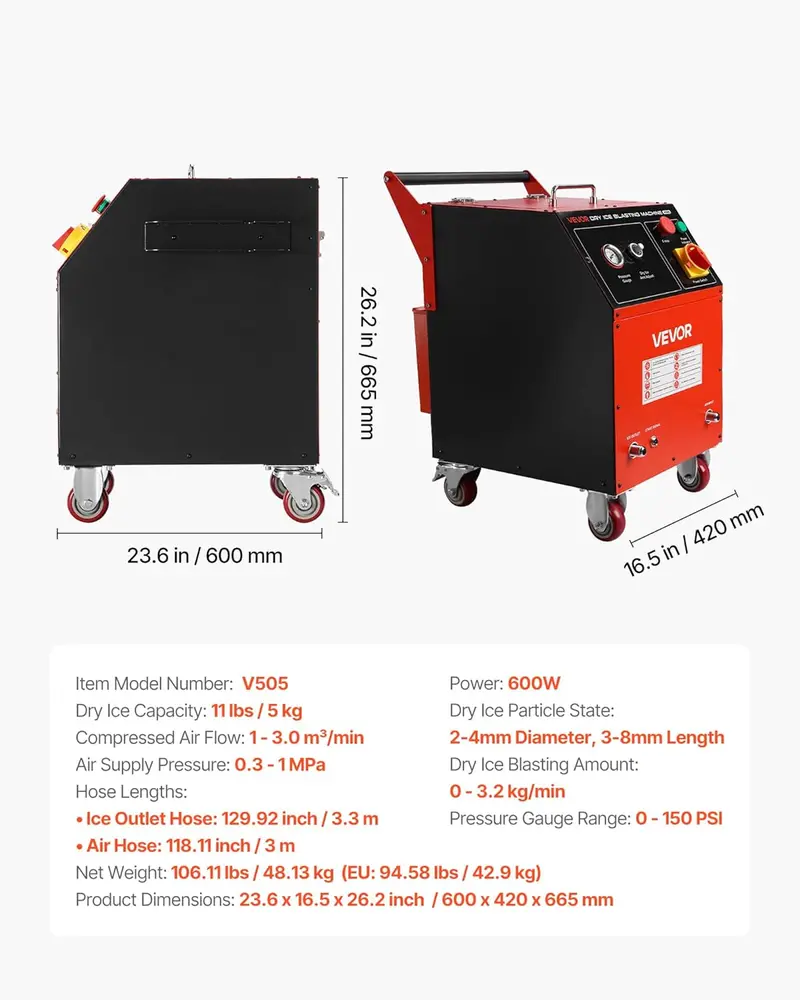 11LB Dry Ice Blasting System – Adjustable Pressure Cleaner with 4 Nozzles for Automotive, Aviation, and Industrial Use