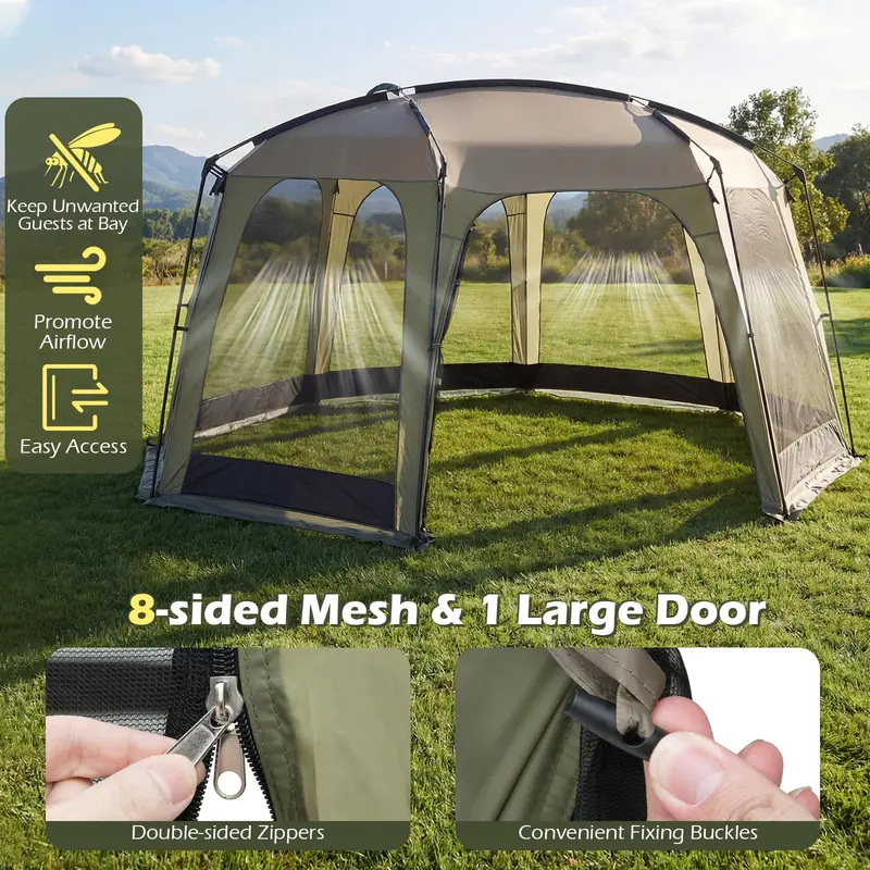 12.5' x 11.7' Mesh Screen Tent – Zippered Entry, Ventilated Design, Includes Carry Bag