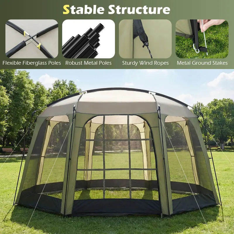 12.5' x 11.7' Mesh Screen Tent – Zippered Entry, Ventilated Design, Includes Carry Bag