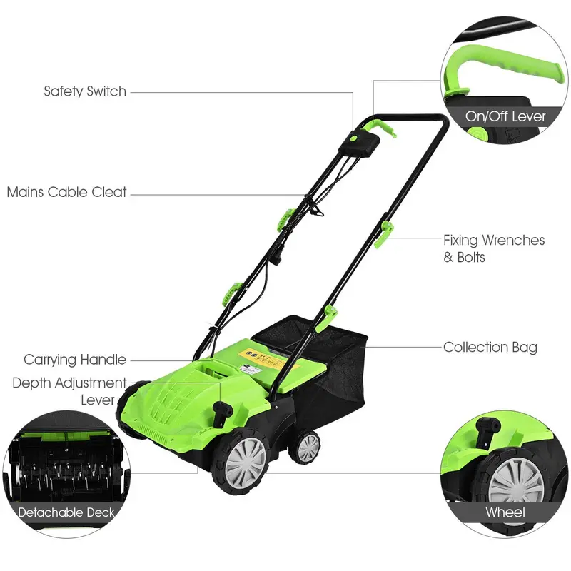12-Amp 2-in-1 Electric Dethatcher & Weeder with Three-Position Depth Control