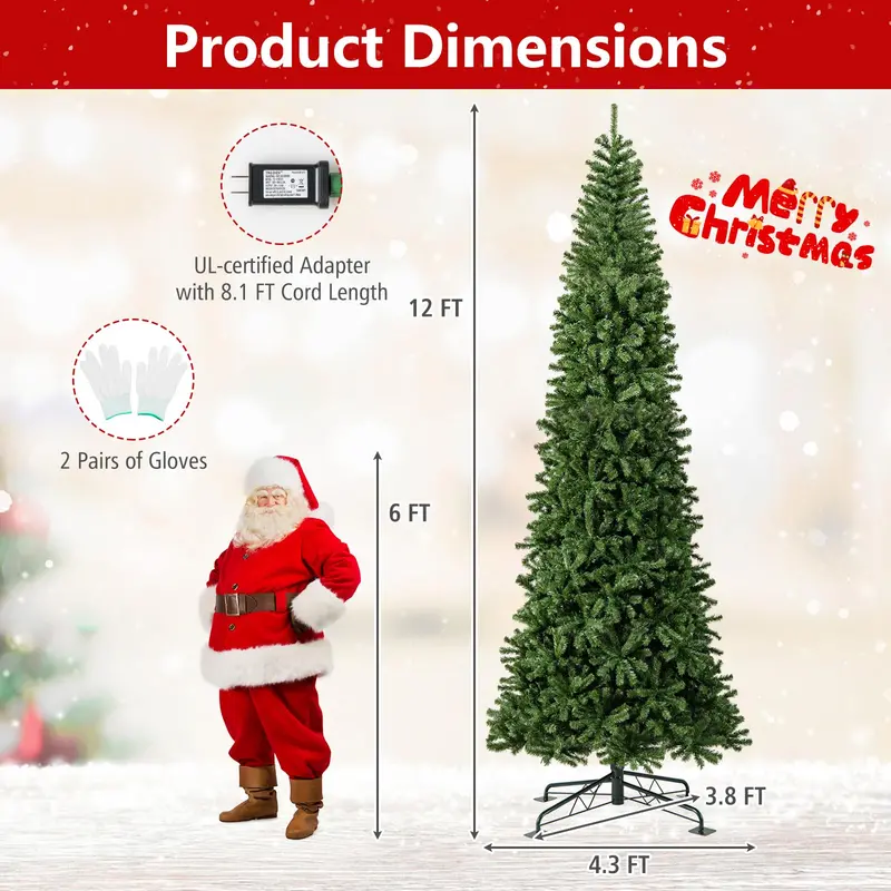 12-Foot Pre-Lit Artificial Christmas Tree – Fast-Connect Power System for Easy Setup