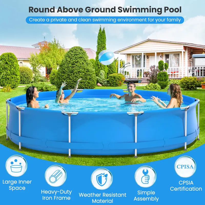 12-Foot Round Steel Frame Swimming Pool – Above-Ground Backyard Pool (30" Depth)