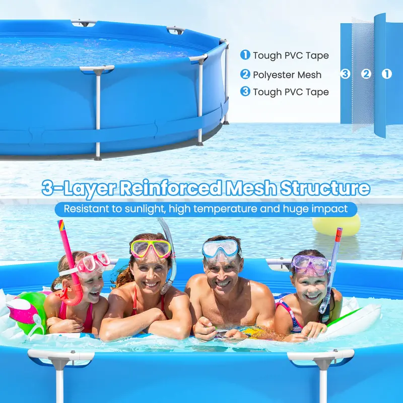 12-Foot Round Steel Frame Swimming Pool – Above-Ground Backyard Pool (30" Depth)