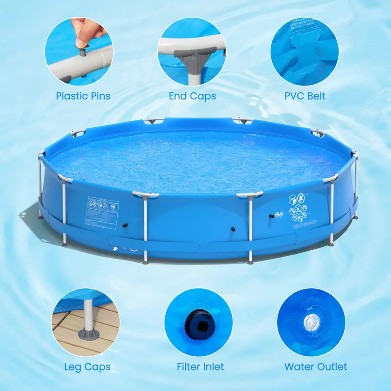 12-Foot Round Steel Frame Swimming Pool – Above-Ground Backyard Pool (30" Depth)