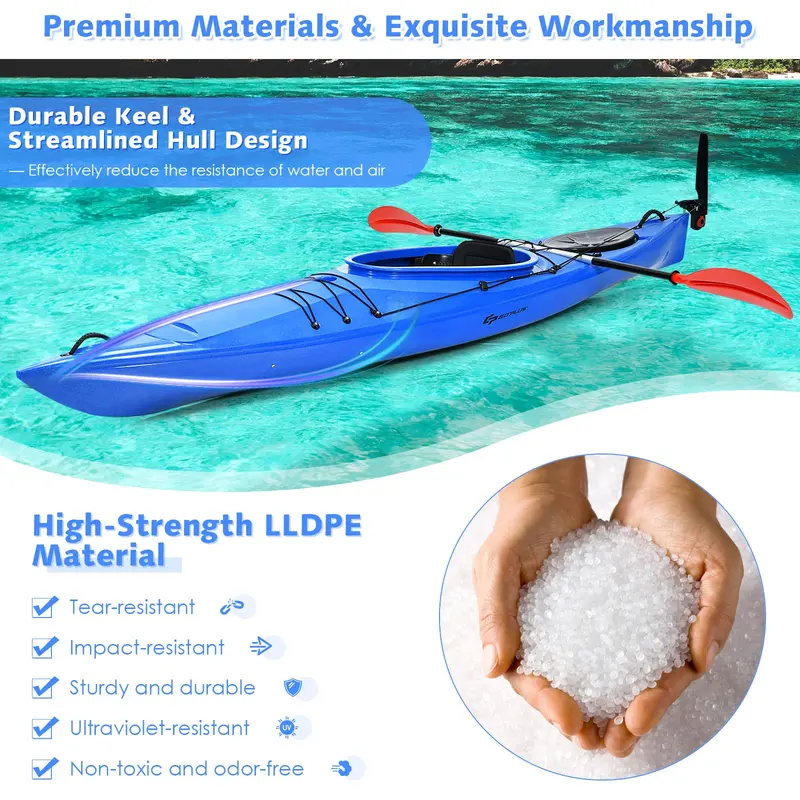 12-Foot Sit-In Kayak – Lightweight Touring & Fishing Model with Aluminum Paddle and Keel Stability