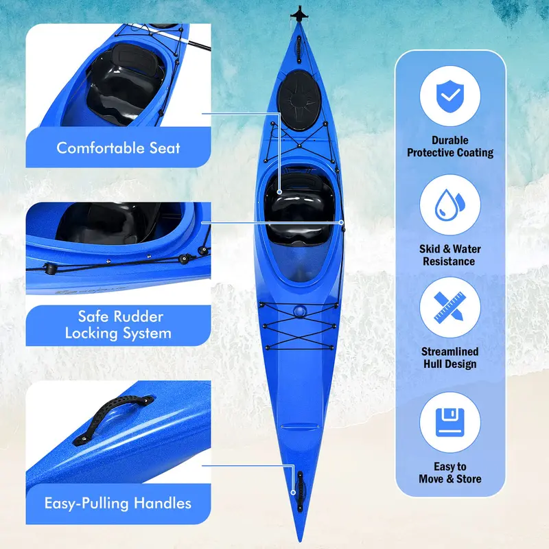 12-Foot Sit-In Kayak – Lightweight Touring & Fishing Model with Aluminum Paddle and Keel Stability