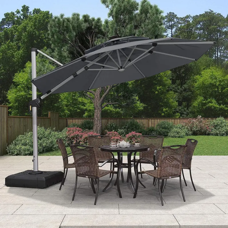 12-Foot Solar-Powered LED Cantilever Patio Umbrella – Wind-Resistant Round Bias Design for Deck or Poolside