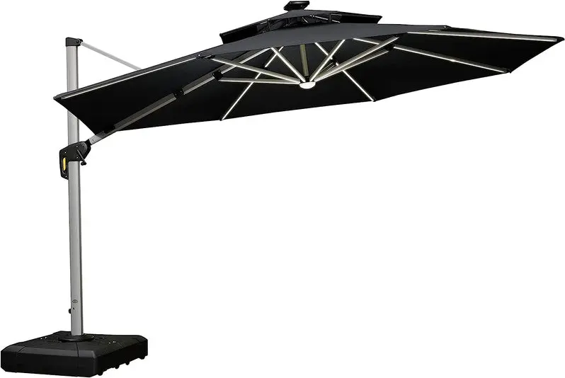 12-Foot Solar-Powered LED Cantilever Patio Umbrella – Wind-Resistant Round Bias Design for Deck or Poolside