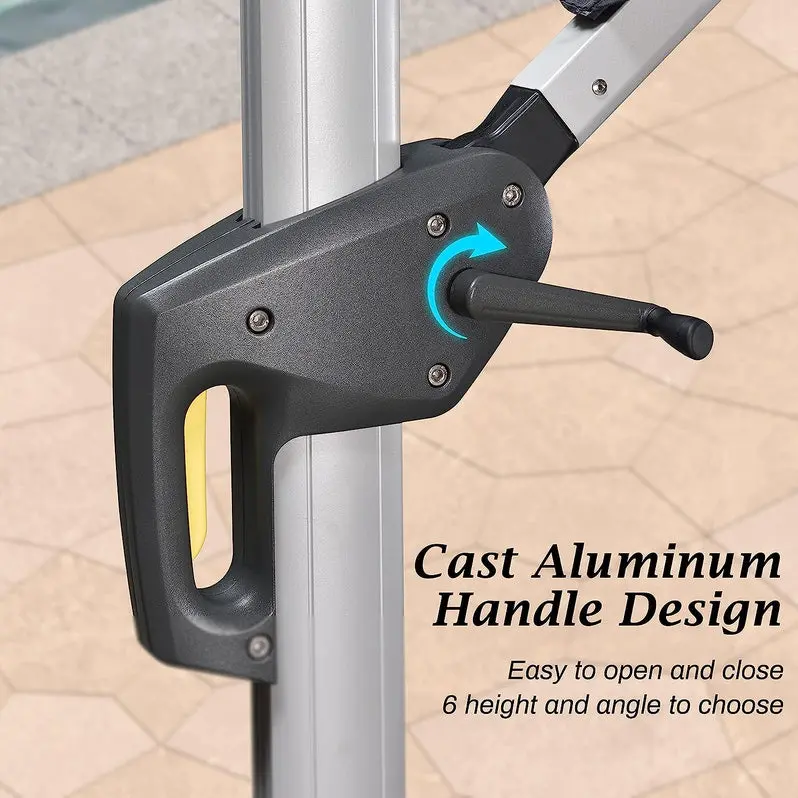 12-Foot Solar-Powered LED Cantilever Patio Umbrella – Wind-Resistant Round Bias Design for Deck or Poolside