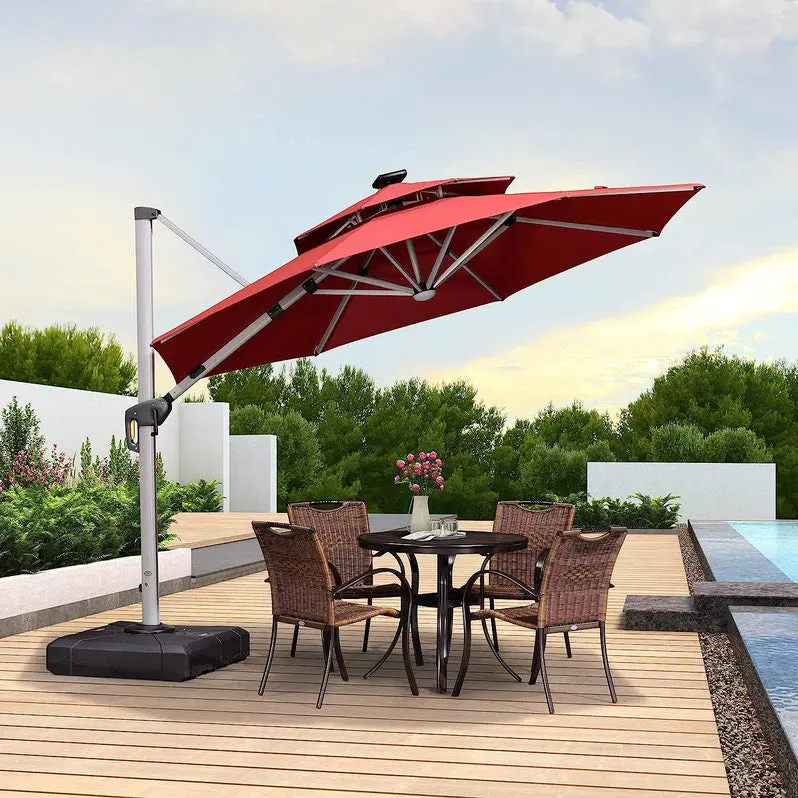 12-Foot Solar-Powered LED Cantilever Patio Umbrella – Wind-Resistant Round Bias Design for Deck or Poolside