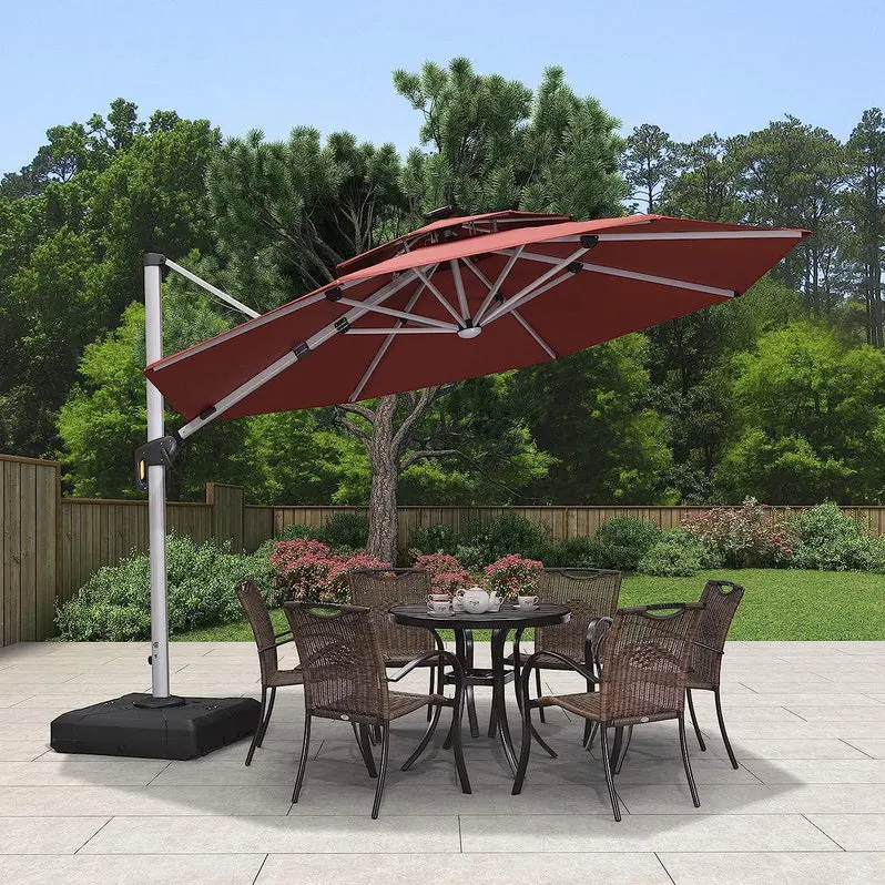 12-Foot Solar-Powered LED Cantilever Patio Umbrella – Wind-Resistant Round Bias Design for Deck or Poolside