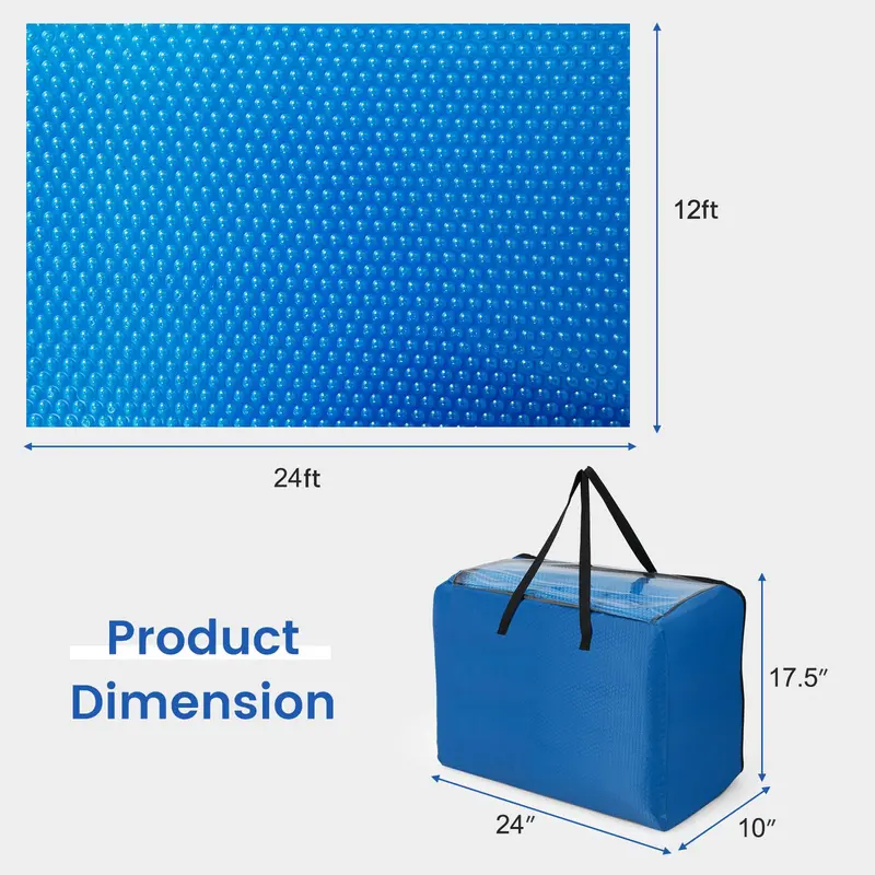 12 ft x 24 ft Solar Pool Blanket – 12-Mil Thickness with Carry Bag for In-Ground & Above-Ground Pools