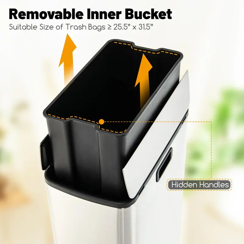 12-Gallon Kitchen Trash Bin with Soft-Close Wing Lids and Removable Inner Bucket