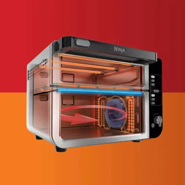 12-In-1 FlexDoor Double Oven – FlavorSeal Technology, Rapid Top Oven & Convection Air Fry Bottom