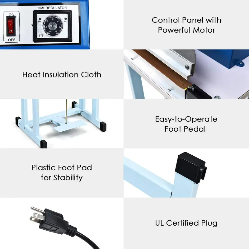 12-Inch Foot-Pedal Impulse Sealer – 110V Heat-Sealing Machine with Built-in Cutter