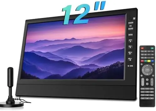 12-Inch HD Portable TV – Compact Digital Tuner with HDMI & USB Ports for RV, Kitchen, or Travel