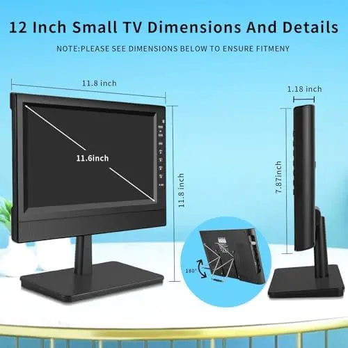 12-Inch HD Portable TV – Compact Digital Tuner with HDMI & USB Ports for RV, Kitchen, or Travel