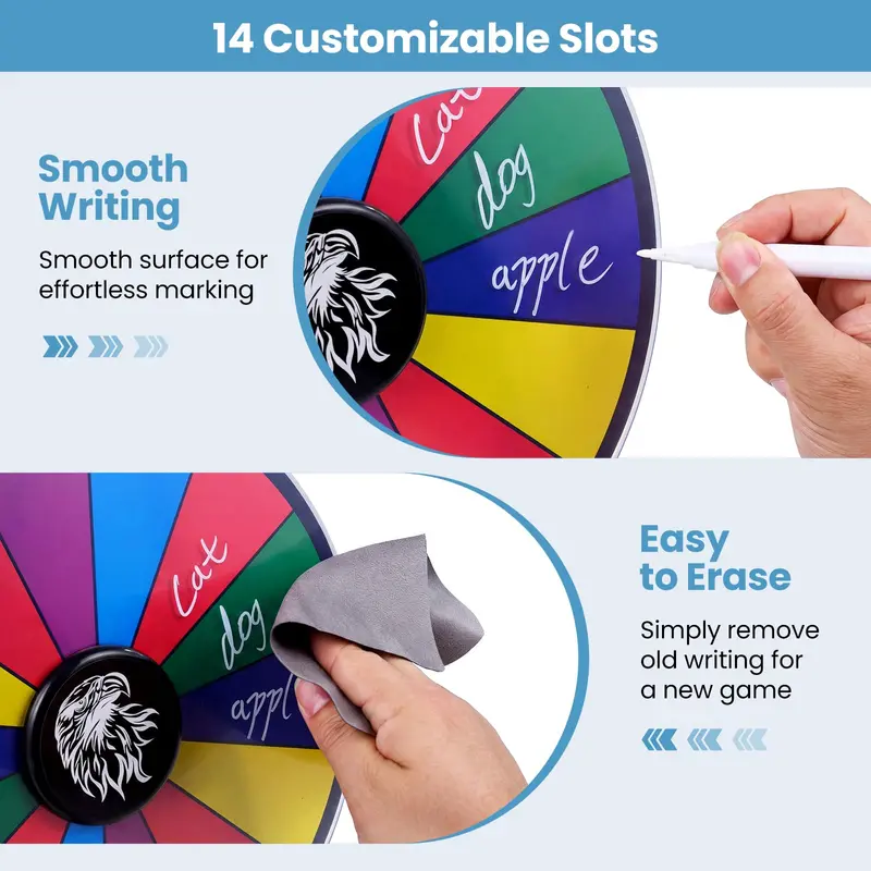 12-Inch Spinning Prize Wheel with Chalkboard Marker, Eraser, and Replacement Pointer