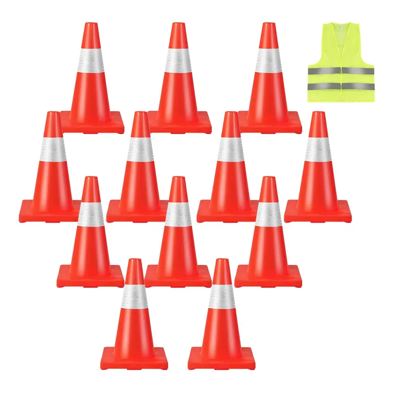12-Pack Stackable PVC Traffic Cones – High-Visibility Safety Set