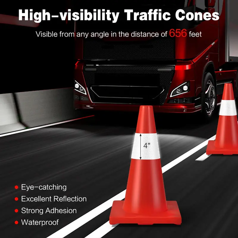 12-Pack Stackable PVC Traffic Cones – High-Visibility Safety Set