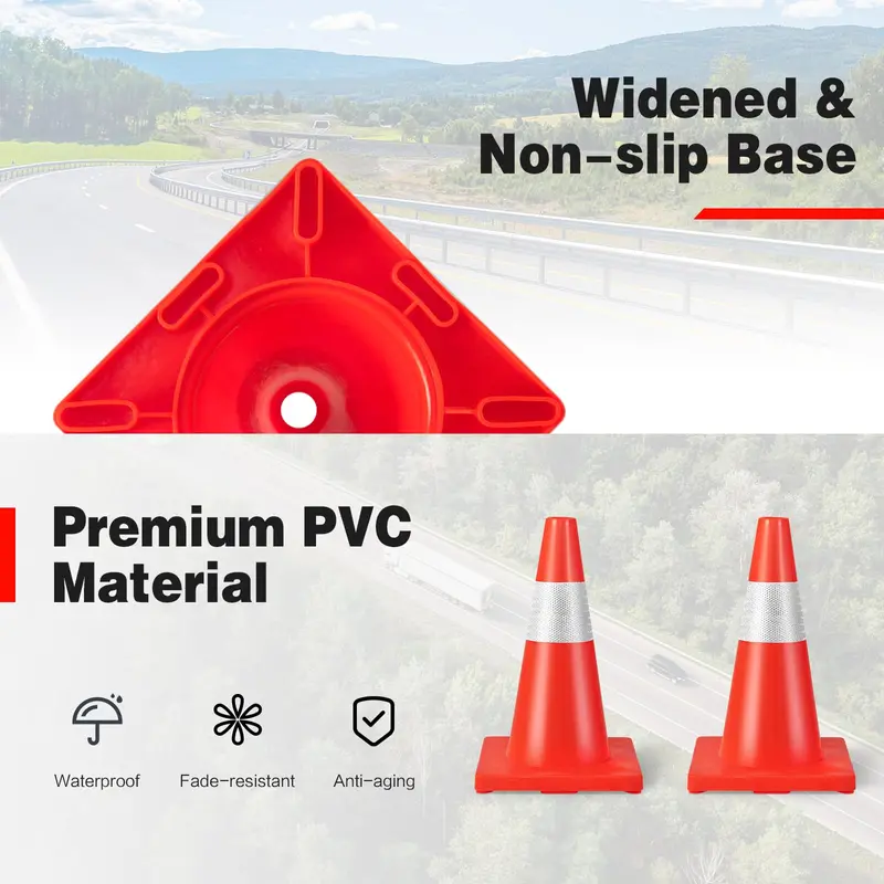 12-Pack Stackable PVC Traffic Cones – High-Visibility Safety Set