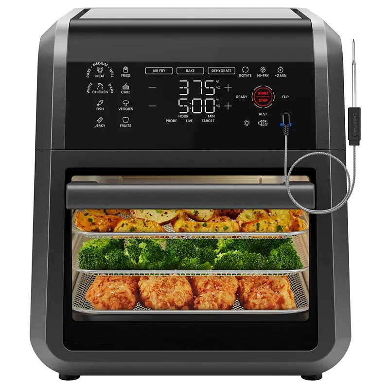 12-Quart 5-in-1 Smart Air Fryer – 28 Presets, Integrated Thermometer & One-Touch Cooking