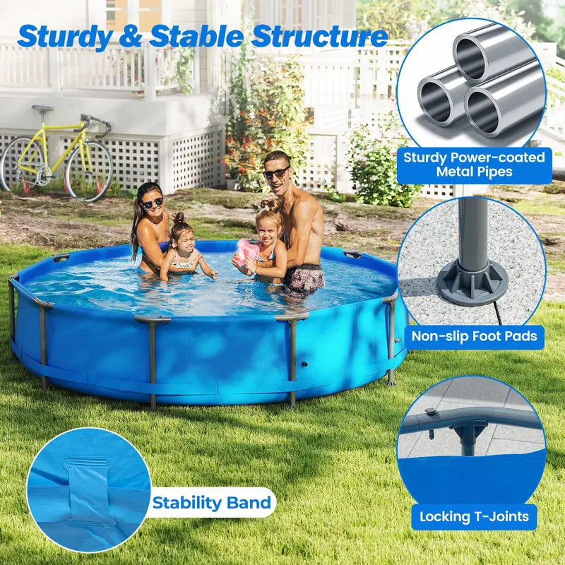 12' Square Metal-Frame Above-Ground Swimming Pool with 30-Inch Depth
