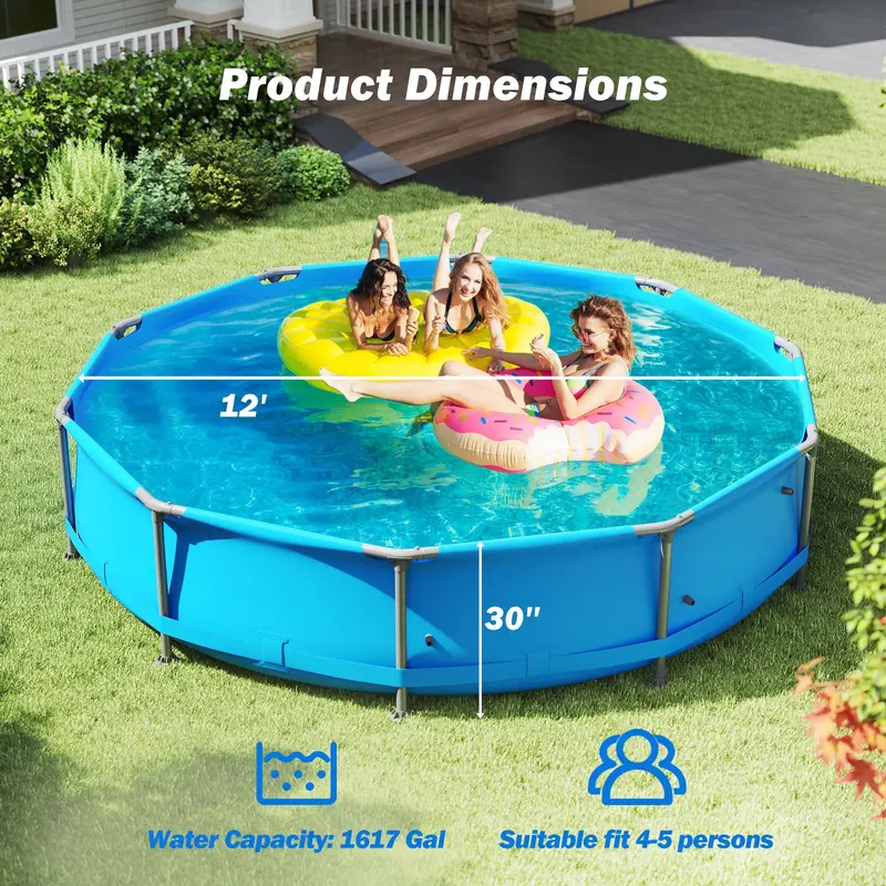 12' Square Metal-Frame Above-Ground Swimming Pool with 30-Inch Depth