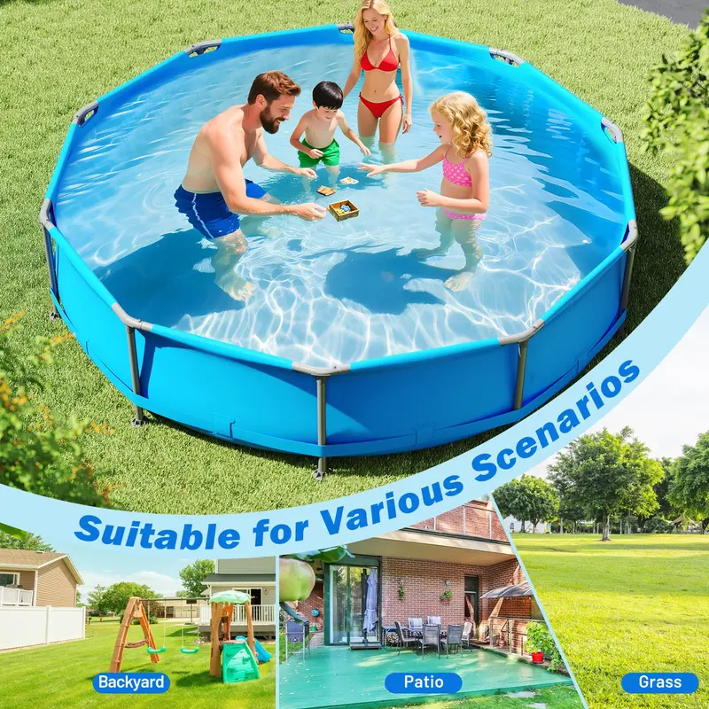 12' Square Metal-Frame Above-Ground Swimming Pool with 30-Inch Depth