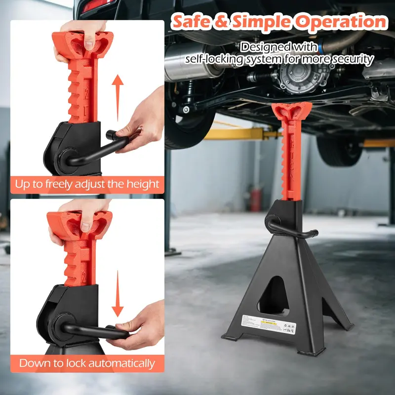 12-Ton (26,400 LB) Adjustable Jack Stands with 19-Inch to 29.5-Inch Lifting Range