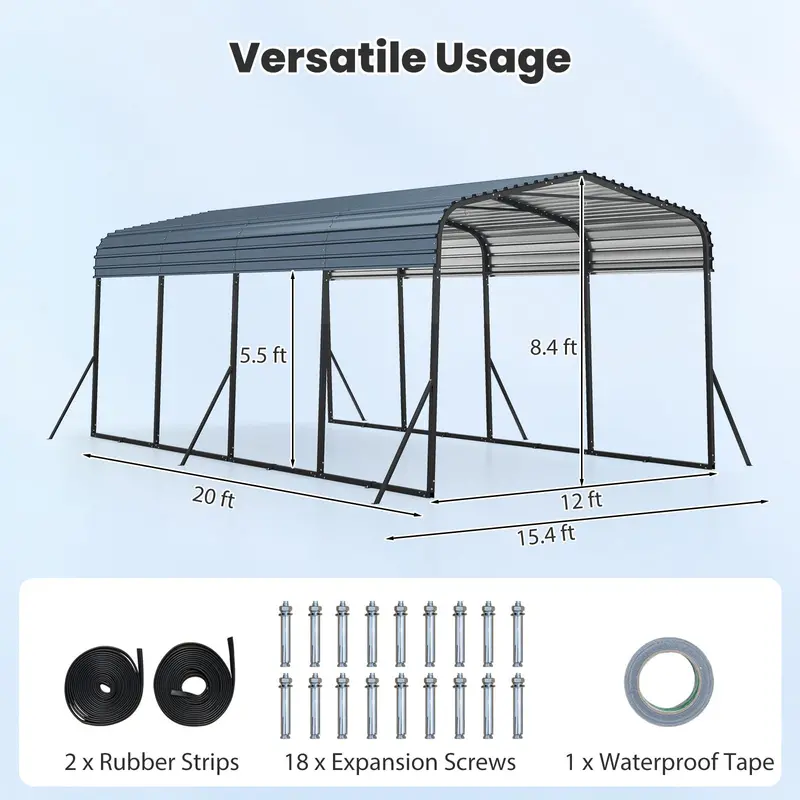 12' x 20' Industrial-Strength Galvanized Steel Carport Canopy for Cars and Equipment 2