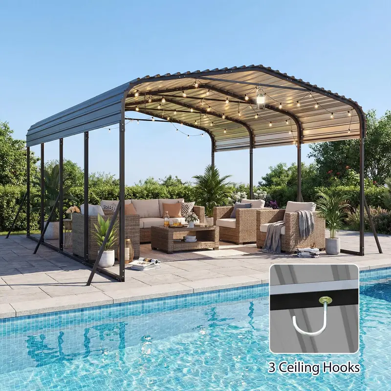 12' x 20' Industrial-Strength Galvanized Steel Carport Canopy for Cars and Equipment
