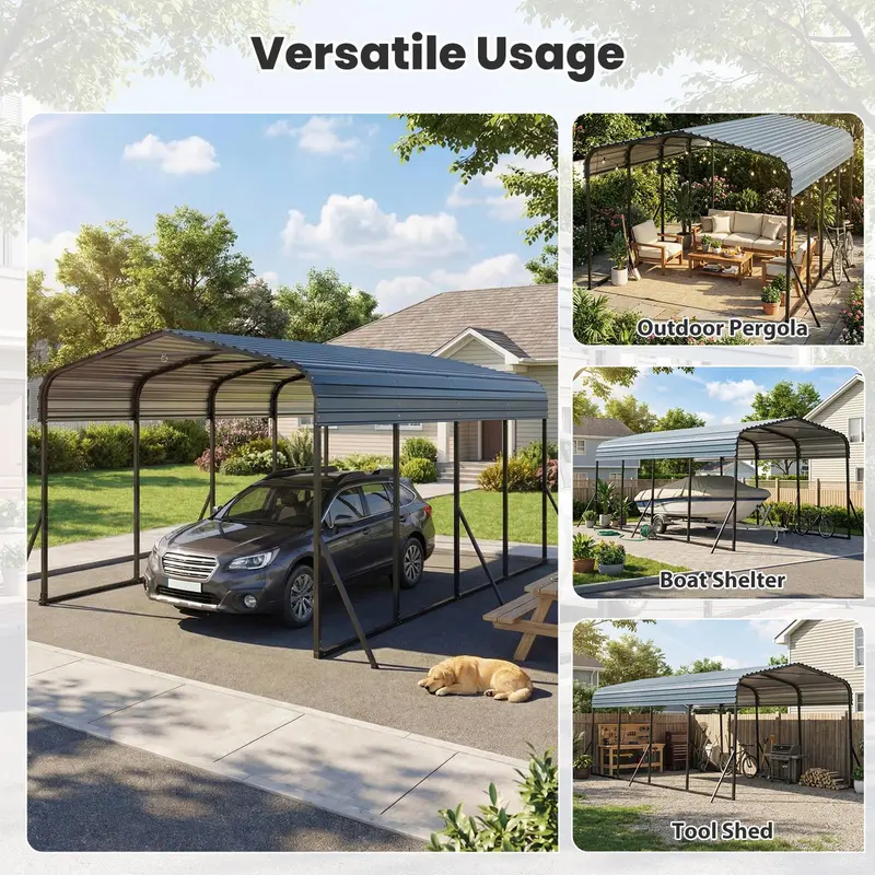12' x 20' Industrial-Strength Galvanized Steel Carport Canopy for Cars and Equipment