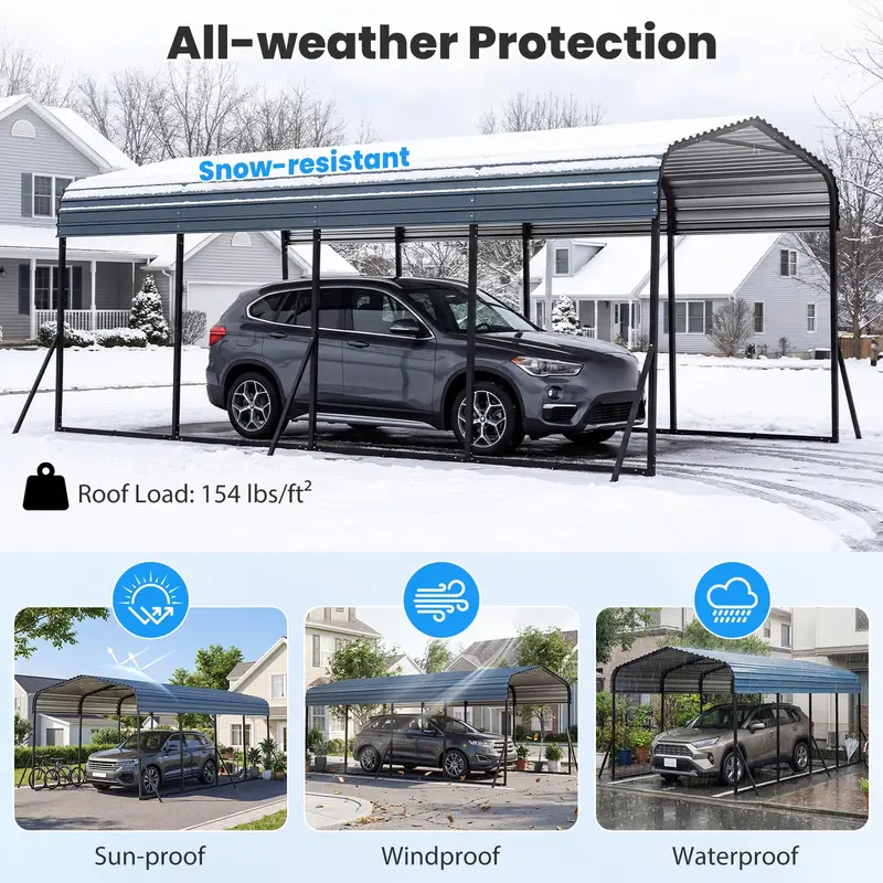 12' x 20' Industrial-Strength Galvanized Steel Carport Canopy for Cars and Equipment