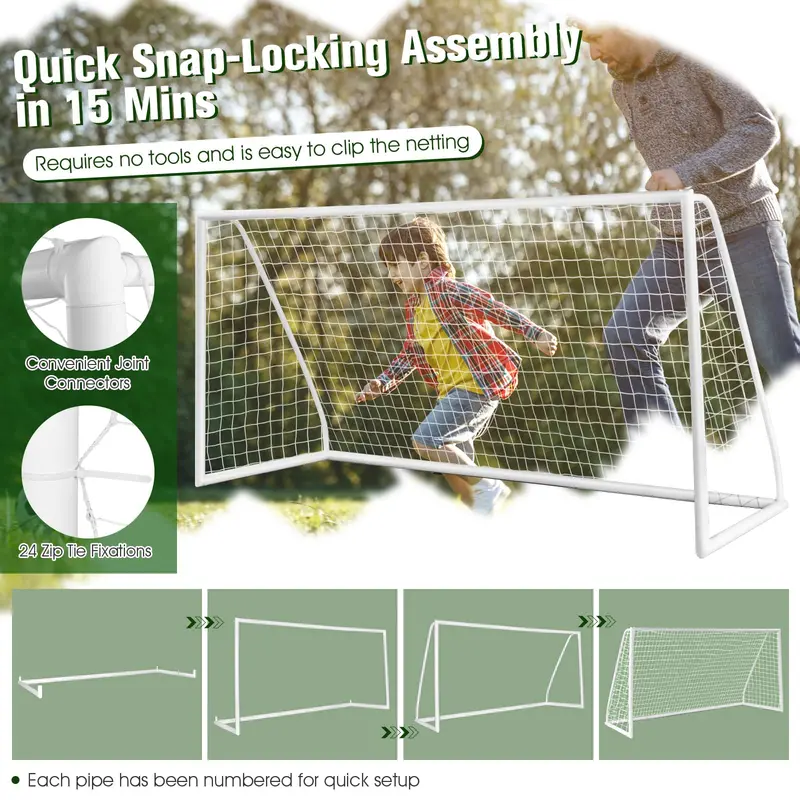 12' x 6' x 4' Portable Soccer Goal – Quick-Assembly UPVC Frame with High-Tensile Netting