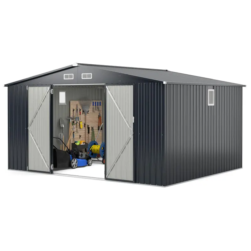 12' x 9.8' All-Weather Outdoor Storage Shed — Rustproof Galvanized Metal Utility Shelter