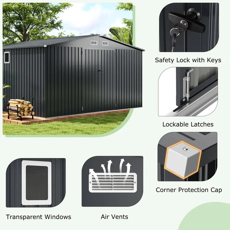 12' x 9.8' All-Weather Outdoor Storage Shed — Rustproof Galvanized Metal Utility Shelter