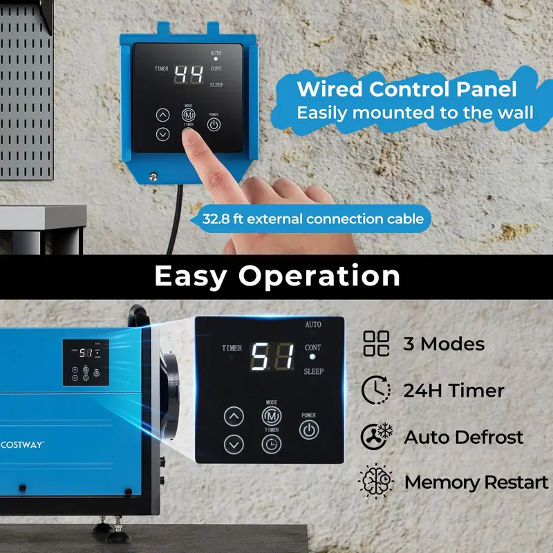 124-Pint Crawl Space Dehumidifier – Designed for 1,300 Sq. Ft Areas with 9.8-Foot Drain Hose & Remote Panel