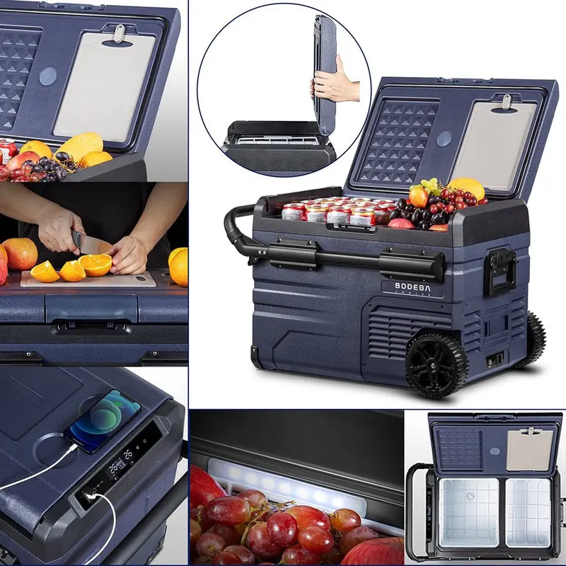 12V Dual-Zone Portable Car Fridge Freezer – 37-Quart App-Controlled Cooler for Camping & Road Trips, Dark Blue/Black 2